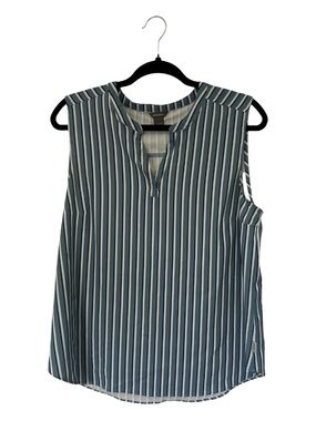 Eddie Bauer Navy and White Vertical Stripe Sleeveless Top